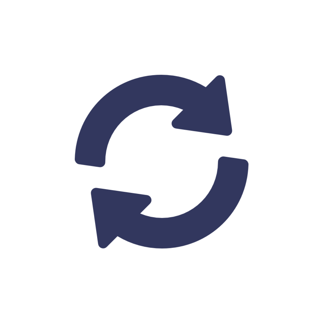 Circular refresh icon with two curved arrows forming a loop on white background